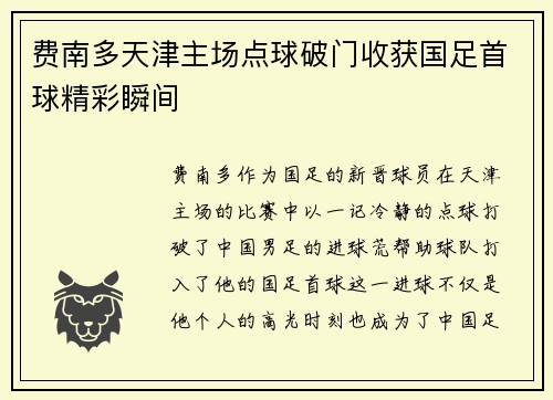 费南多天津主场点球破门收获国足首球精彩瞬间